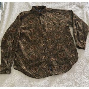 Consensus Sportswear Men's XL Paisley Button Down Shirt Brown Long Sleeve Boho